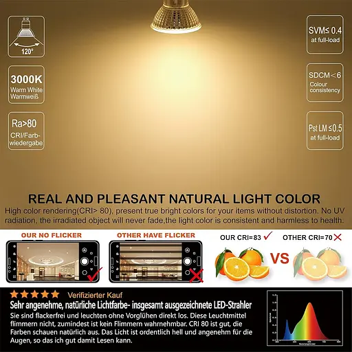 Светодиодные лампы EACLL GU10 3-ступенчатое затмение 3-яркость, 10 Вт 3000 K теплый белый, пачка из 6 штук, 940 lm эквивалент 125 W - фото 5