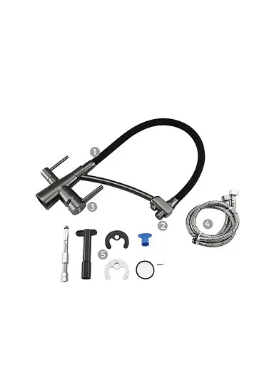 Смеситель для кухни высокий силиконовый гусак под фильтр латунный корпус гайка Ø35 черный/сталь Gappo G4398-19 Черный матовый - фото 7