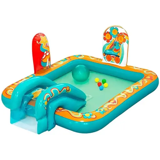 Надувной игровой центр Bestway 53164 с бассейном, горкой и мячами 193×152×74 см