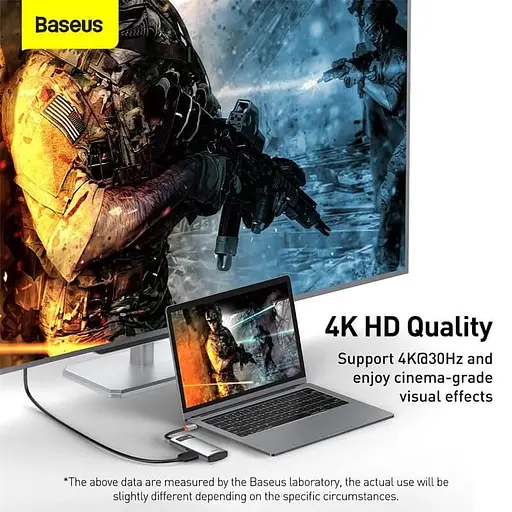 Док-станция адаптер хаб Baseus Metal Gleam Series 4-in-1 - Type-C to 2Usb HDMI Type-C (CAHub-CY0G) - фото 3