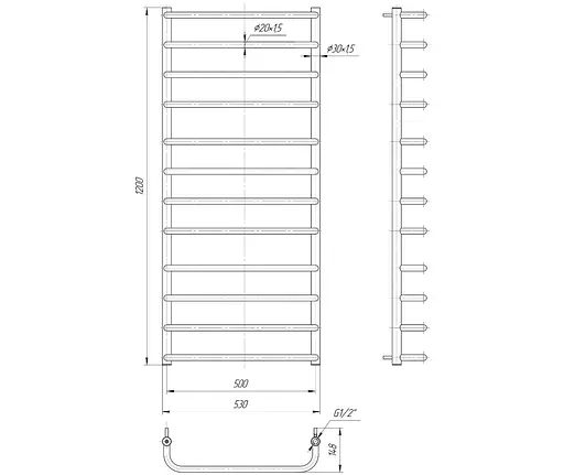 Водяна рушникосушка Mario Стандарт 1200x530/500, Хром - фото 2