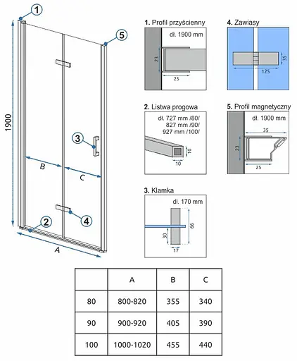 Душові двері Rea Moiler chrome 100 REA-K6371, прозорий, хром - фото 4