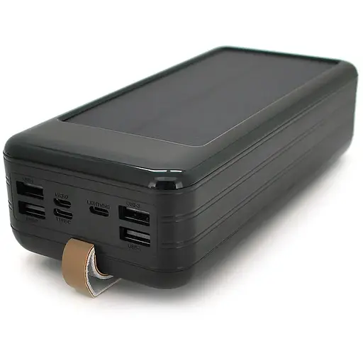 Power bank KKD-8W 80000 mAh Solar, flashlight, Input: 5V/2.1A(microUSB, TypeC, Lightning), Output: 5V /2.1A(4xUSB), plastic, Black, BOX