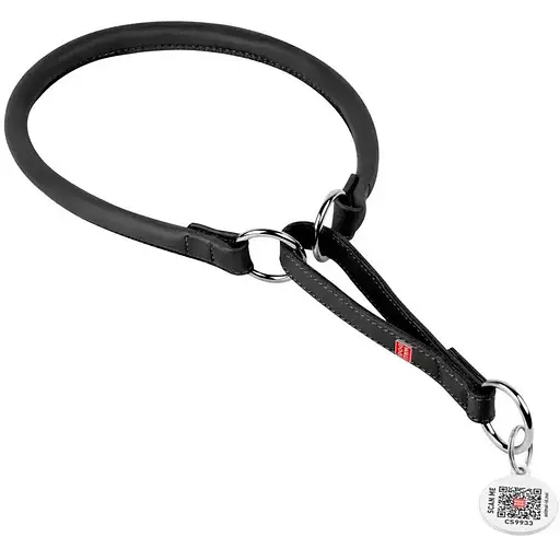 Нашийник-зашморг для собак Waudog Soft шкіряний з QR паспортом круглий, Д 13 мм, Дов 51-60 см чорний - фото 1