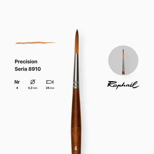 Лайнер синтетический Raphael Precision, №4, для акрила и масла, длинная ручка - фото 2