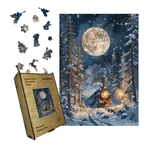 Деревяний фігурний пазл Місячна Мандрівка, А3, Деревяна коробка 200 елементів