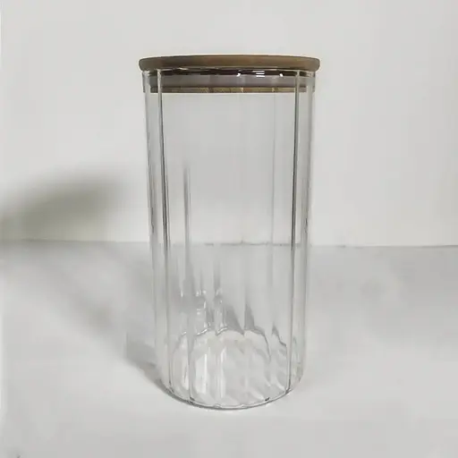 Емкость стеклянная Vittora с деревянной крышкой круглая полосатая 1300 мл VT-7613 (135499) - фото 3