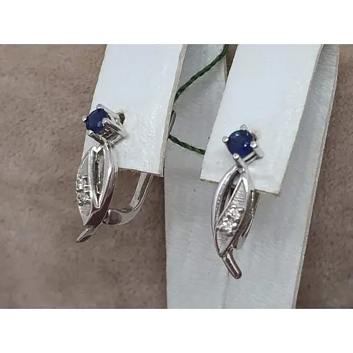 Золоті сережки ЮЗ "Багет" з діамантами і сапфірами. 2631/1 - фото 3