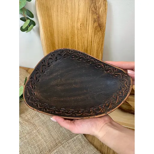 Блюдо овальне  керамічне (глиняне) різьблене 1 л Декор - фото 4