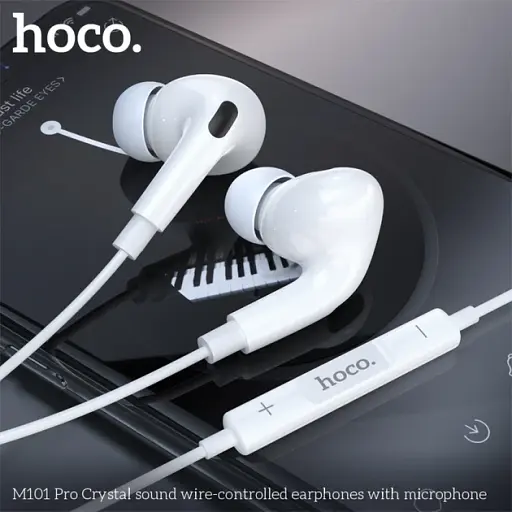 Наушники Hoco M101 Pro Crystal sound wire-controlled earphones с микрофоном 3.5 мм белые - фото 3