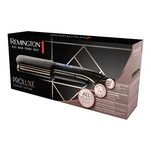 Випрямляч Remington PROluxe Midnight Wide Plate Straightener, температурних режимів 9, 150-230С, чохол, дісплей, кераміка, чорний - фото 4