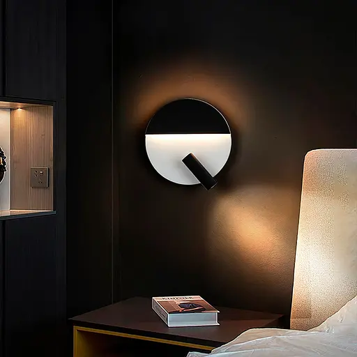 Настінний білий з чорним круглий світильник із спотом | Арт. W 088-180 BK+WT | Line F - фото 7