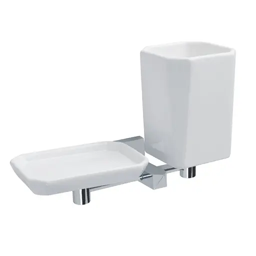 Стакан с мыльницей Stilhaus Diva настенная керамика/хром/белый DV1408, Белый - фото 1