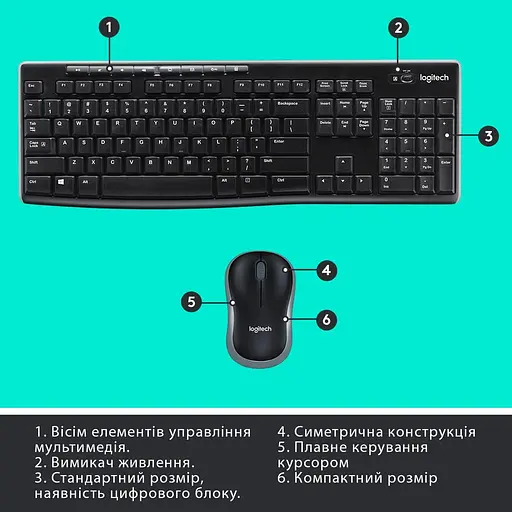 Комплект (клавіатура + миша) Logitech MK270 Wireless UA Black (920-004508) - фото 6