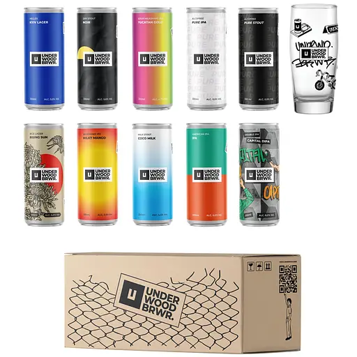 Набор дегустационный Underwood 4.1-8% 10 банок 0.33 л + фирменный бокал Billy 370 мл - фото 2