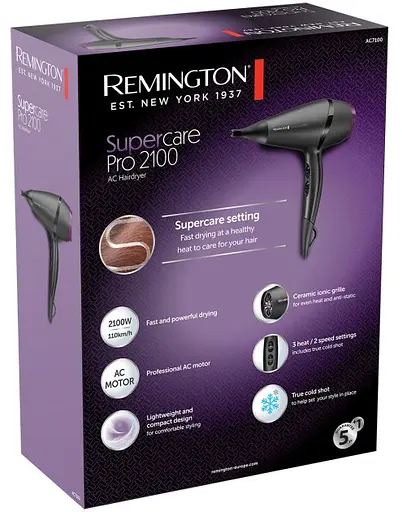 Фен Remington Supercare PRO 2100 AC motor, 2100Вт, 3 режими, іоніз-я, хол. обдув, чорний - фото 10