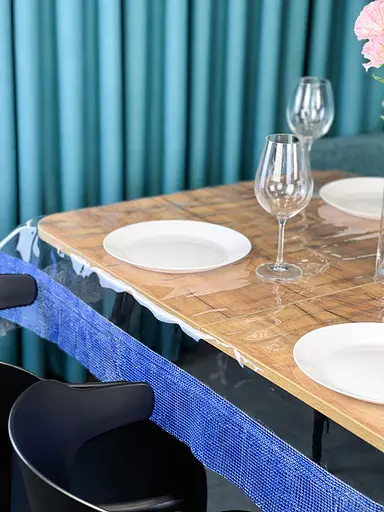 Скатертина силіконова з синьою стразовою стрічкою 320х130 см - фото 6