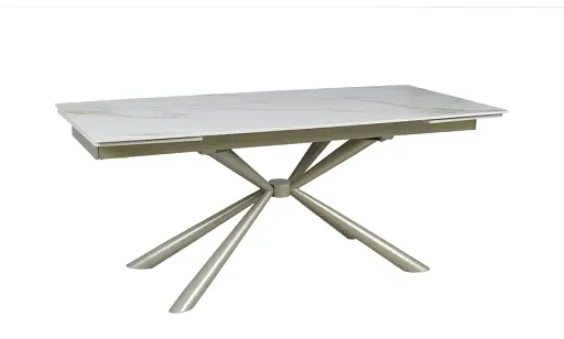 Стол Рим обеденный раскладной белый глянец 1800/2600x900x750 ноги шампань