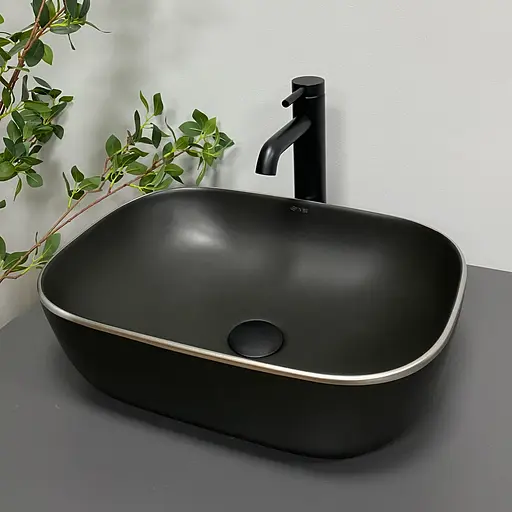 Умивальник VBI Ravenna black matt silver edge накладний VBI-011229, Чорний матовий - фото 3