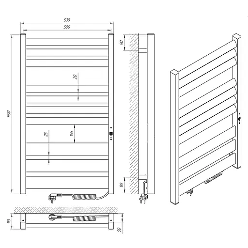 Электрический полотенцесушитель Laris Зебра Лавина ЧКЧ10 500x900 Э 75201091 - фото 3