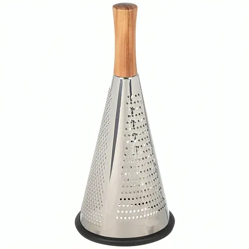 Терка конус для овочів та фруктів 3-стороння з нержавіючої сталі з дерев'яною ручкою (висота 27 см), Kitchen Master 86921 - фото 1