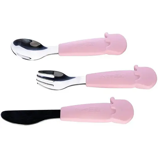 Столовые приборы детские FreeON Elephant металлические с силиконовой розовой ручкой.