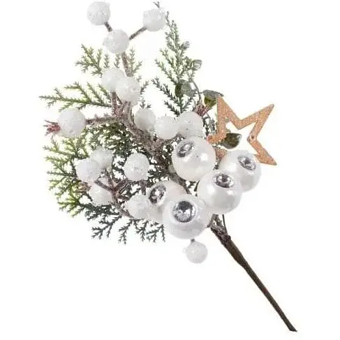 Декоративна гілка хвої з ягід Зелений з білим 26 см - фото 1