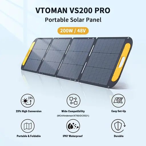 Сонячна панель Vtoman 200W 48V IP67 MC-4/Anderson/XT60/DC5521 - фото 2