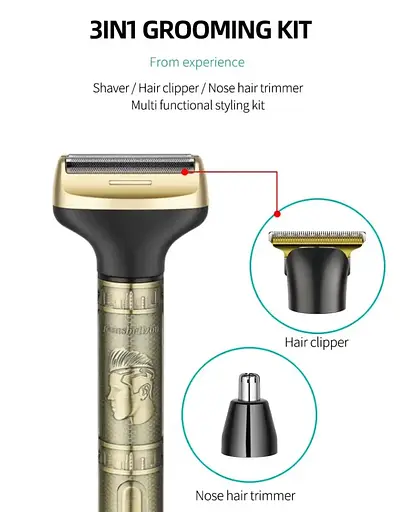 Акумуляторна машинка Daling DL-9266 3 в 1 чоловічий триммер для бороди носа та волосся 5Вт Золото/Чорний - фото 2