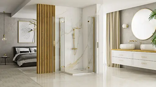 Душова кабіна Rea Hugo 90x90 brushed gold подвійна REA-K6609, Універсальна, прозорий, золотий - фото 3