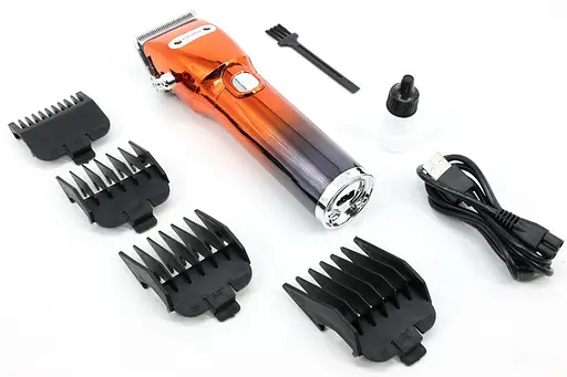 Акумуляторна машинка для стрижки волосся Geemy GM-6758 зі змінними насадками 4шт 3Вт Сірий / Помаранчевий - фото 3