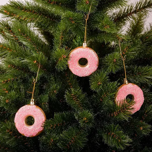Комплект елочных украшений Chomik Пончики пластиковые 8 см розовые 3 шт. (BAI7169) - фото 3