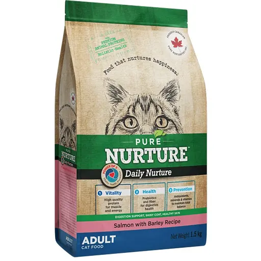 Сухой корм Pure Nurture для взрослых кошек с лососем и ячменем 1.5 кг - фото 1