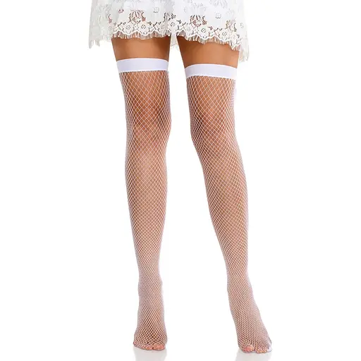 Панчохи-сітка зі швом ззаду Leg Avenue Bow back seam thigh highs One Size White - фото 3
