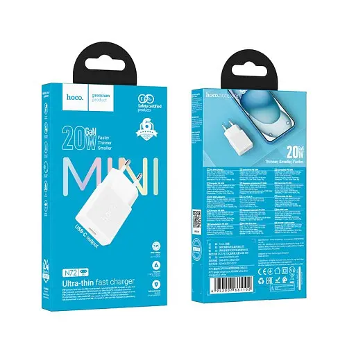 Мережевий зарядний пристрій Hoco N72 Speed single-port PD20W ultra-thin charger(EU білий - фото 5