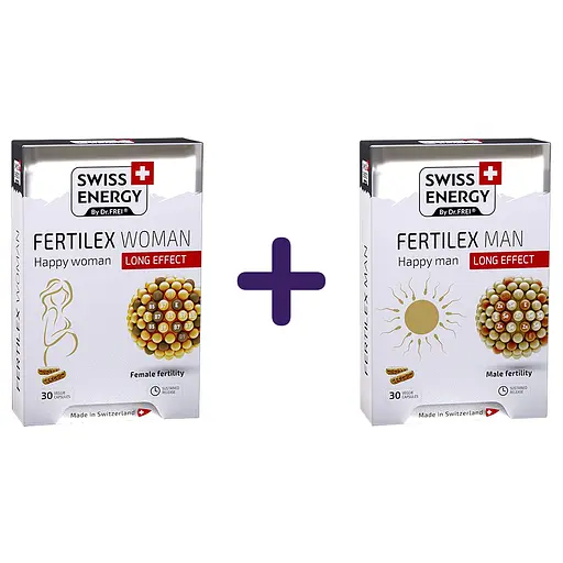 Набір: підтримка фертильності для жінок Swiss Energy Fertilex Woman 30 веганських капсул + підтримка фертильності для чоловіків Swiss Energy Fertilex Men 30 веганських капсул