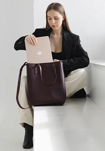 Шкіряний шоппер Nancy бордова - фото 7