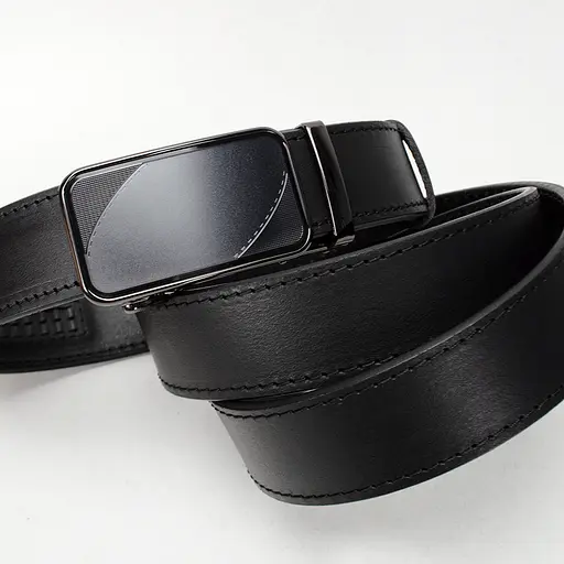 Ремень кожаный мужской черный на автомате SF-3418 (130 см) - фото 2