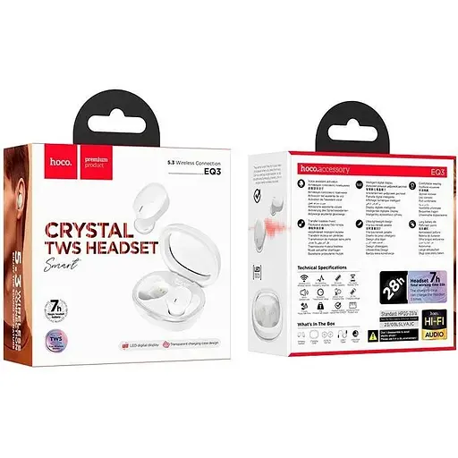 Наушники Hoco Smart true wireless BT headset EQ3 белые 7 часов - фото 4