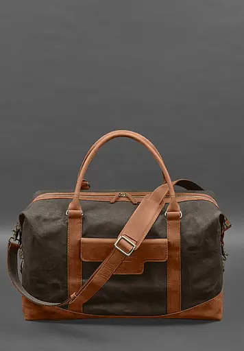 Дорожная сумка из коричневого конваса и натуральной кожи Crazy Horse светло-коричневая - фото 2