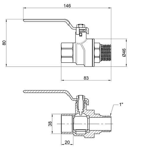 Кран кульовий Thermo Alliance Forte 1" ВЗ прямий, PN40, важіль SF605W25 - фото 4