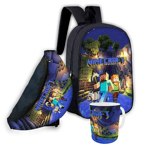 Набір дитячий Майнкрафт «Minecraft» рюкзак 36х27см сумка-бананка, кружка з принтом для хлопчика (01662)