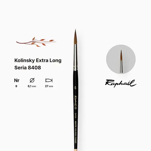 Кисть колонок круглая Raphael Kolinsky Extra Long, №8, с удлиненным кончиком, короткая ручка - фото 2