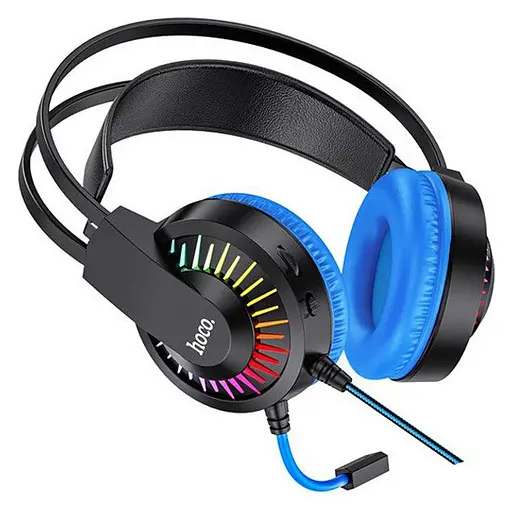 Hoco W105 Joyful Gaming ігрові навушники з мікрофоном і LED підсвічуванням чорно-сині - фото 3