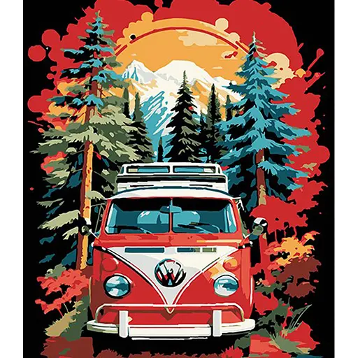 Картина по номерам Strateg Volkswagen бус в лесной гуще на черном фоне 30х40 см - фото 1