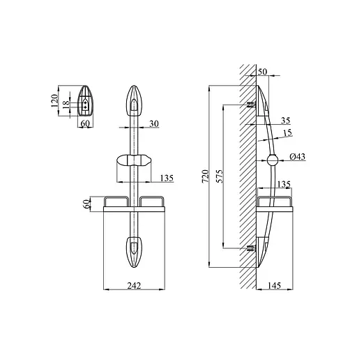 Штанга для душа Kroner KRM-C750 с полкой CV022941 Хром - фото 7
