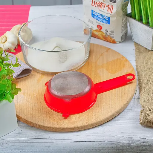 Сито дуршлаг с ручкой для процеживания и просеивания (диаметр 12 см), Kitchette Красный 83832 - фото 7