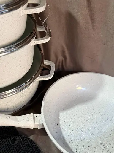 Набор кухонной посуды Edenberg EB-8185 литой алюминий 21 предмет с трехслойным мраморным покрытием Бежевый - фото 3