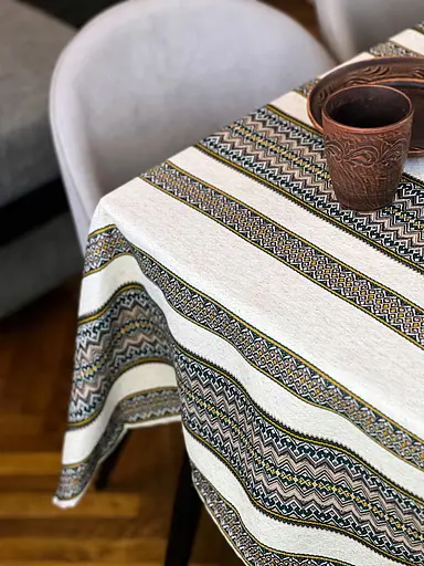 Лляна скатертина різдвяна з українським орнаментом "Рандеву" - 330х150 см - фото 7