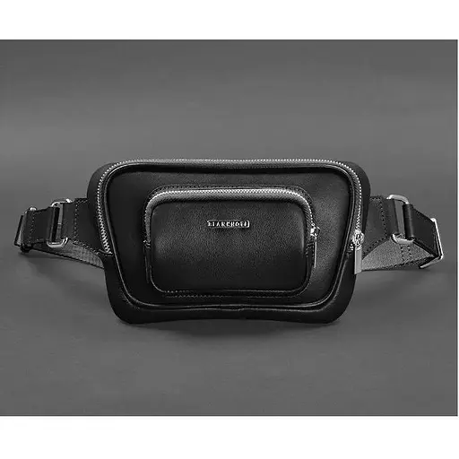 Шкіряна поясна сумка-бананка Трапеція чорна - фото 1